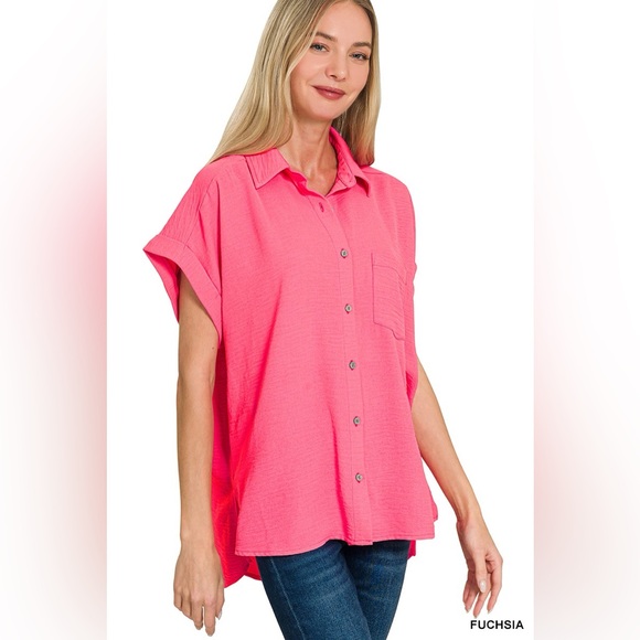 Zenana Outfitters Tops - Zenana Woven Airflow Button Down Shirt